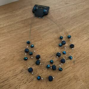 NWT Gramercy 3 Strand beaded Midnight Blue & silver beaded Necklace & Earrings